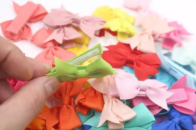 Alt view image 5 of 7 - Baby Hair Clips 50Pcs 2" Baby Hair Bows Fully Covered Barrette Clips