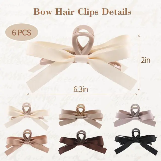Alt view image 2 of 7 - 6 PCS Silky Satin Bow Hair Clips, Non-Slip Clips for Thin and Thick Hair, Bows for Women, Girls, Weddings, and Bridesmaids