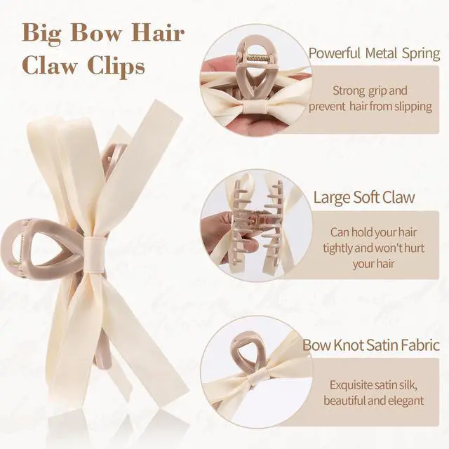 Alt view image 3 of 7 - 6 PCS Silky Satin Bow Hair Clips, Non-Slip Clips for Thin and Thick Hair, Bows for Women, Girls, Weddings, and Bridesmaids