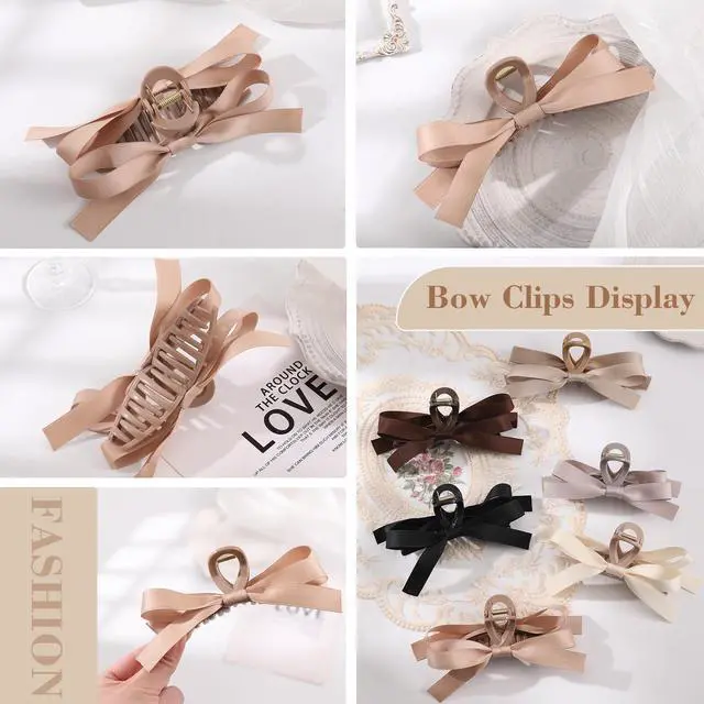Alt view image 7 of 7 - 6 PCS Silky Satin Bow Hair Clips, Non-Slip Clips for Thin and Thick Hair, Bows for Women, Girls, Weddings, and Bridesmaids