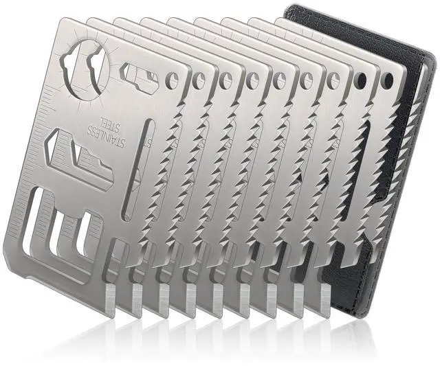 Main image of 11-in-1 Credit Card Multitool For Men, 10 Pack Survival Pocket Tools, Thickened Stainless Steel Bottle Opener, Credit Card Wallet Tool, Double Row Sawtooth Pocket Tool