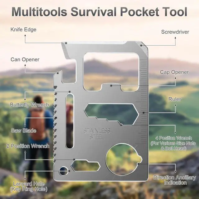 Alt view image 2 of 7 - 11-in-1 Credit Card Multitool For Men, 10 Pack Survival Pocket Tools, Thickened Stainless Steel Bottle Opener, Credit Card Wallet Tool, Double Row Sawtooth Pocket Tool