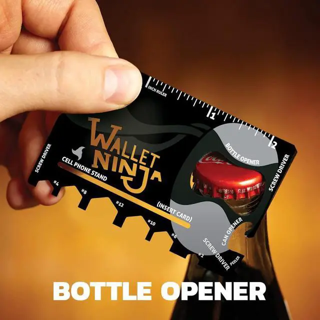 Alt view image 4 of 6 - Multitool Card 18 in 1 Credit Card Multi-Tool (Bottle Opener, Can Opener, Screwdrivers, Phone Stand & More) Black