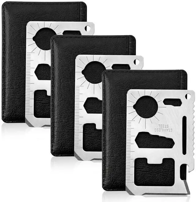 Main image of 3-pices 11-in-1 Stainless Steel Survival Credit Card Multitool Slim Tactical Wallet Tool with Bottle Opener, Knife, Screwdriver & Wrenches for Everyday Carry