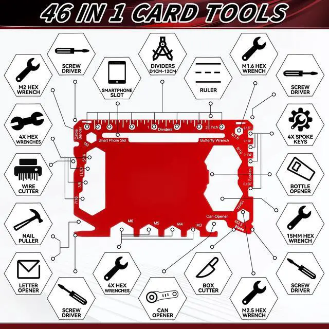 Alt view image 3 of 6 - 12 Pcs Credit Card Wallet Multitool,Black, Red, Gold,Classic Style
