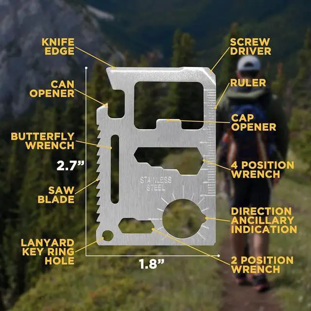 Alt view image 3 of 7 - Credit Card 11-in-1 Survival Pocket Tool, Thickened Stainless Beer Opener steel/Inch Scale/Double Row Sawtooth Pocket Tool for Men (10PCS)