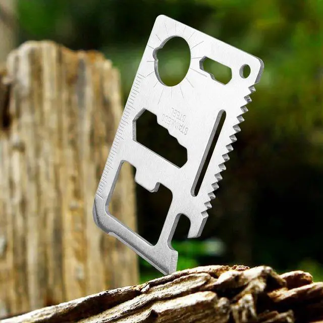 Alt view image 4 of 7 - Credit Card 11-in-1 Survival Pocket Tool, Thickened Stainless Beer Opener steel/Inch Scale/Double Row Sawtooth Pocket Tool for Men (10PCS)