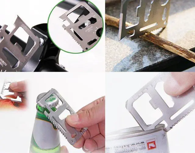 Alt view image 5 of 7 - Credit Card 11-in-1 Survival Pocket Tool, Thickened Stainless Beer Opener steel/Inch Scale/Double Row Sawtooth Pocket Tool for Men (10PCS)