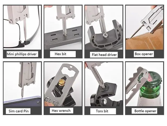 Alt view image 3 of 5 - 20-in-1 Multitool Card, Stainless Steel, Pocket Size, with Screwdrivers, Bottle Opener, Phone Stand, Hex Wrench, Rulers, SIM Card Pin