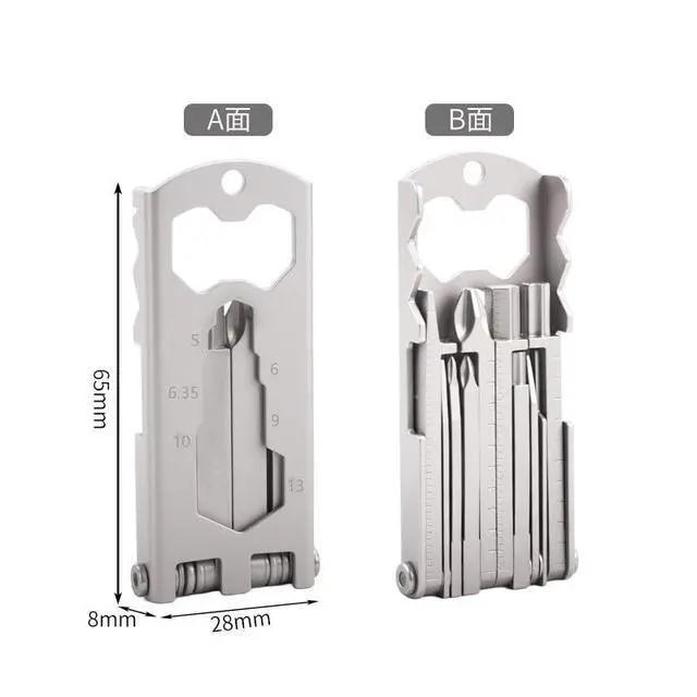 Alt view image 4 of 5 - 20-in-1 Multitool Card, Stainless Steel, Pocket Size, with Screwdrivers, Bottle Opener, Phone Stand, Hex Wrench, Rulers, SIM Card Pin