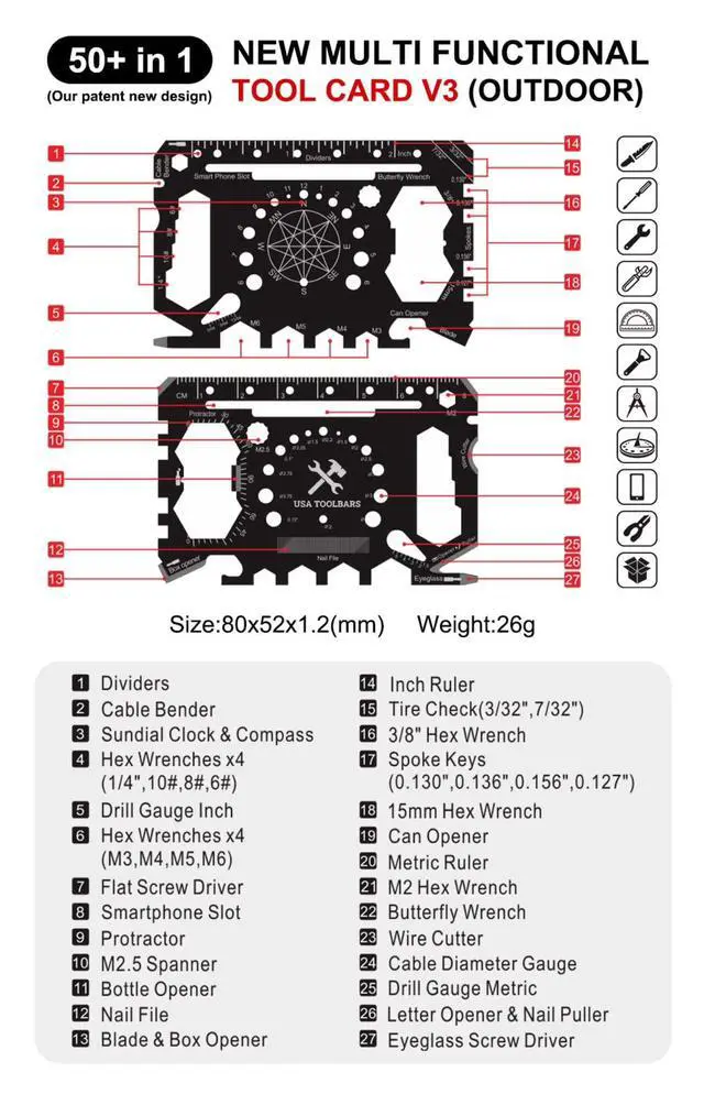 Alt view image 5 of 7 - Wallet Multitool Card 46 in 1 Innovative Gift Stainless Steel Business Credit Card Black Multi-Tool (Screwdrivers, Can Opener, Butterfly Wrench, Phone Stand & More)