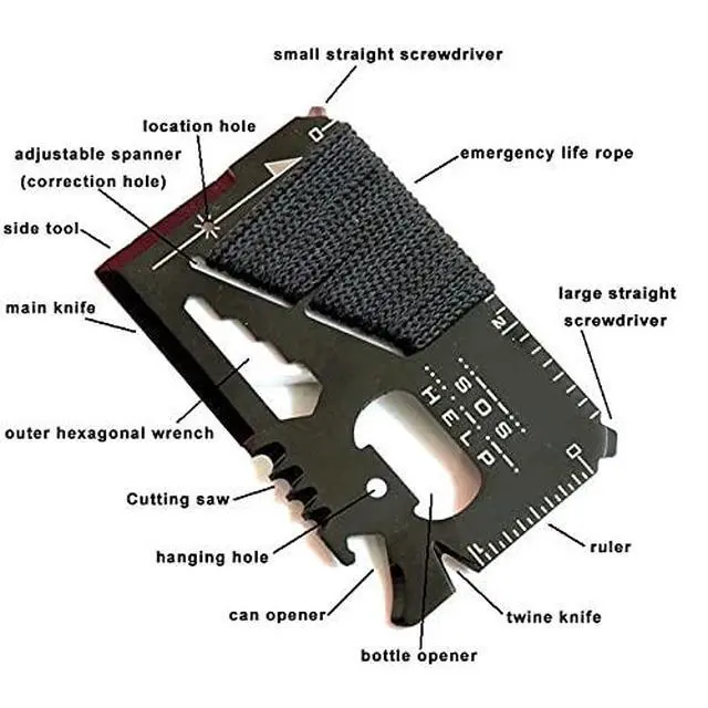 Alt view image 2 of 7 - 14 in 1 Beer Opener Survival Card Tool,Credit Card Sized Wallet Multitools Gift for Men & Gadgets Tactical Survival Tools (5 PCS)
