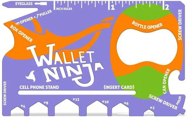 Main image of 18 in 1 Credit Card Multi-Tool: (Mutant Purple) Eyeglass Screwdriver, Hex Wrenches, Bottle Opener, Phone Stand, Can Opener, Ruler