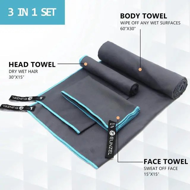 Alt view image 2 of 7 - Quick Dry Camping Towel, Microfiber Travel Towel 3 Size at 1 Pack,Fast Drying Towel Set for Camping, Beach, Gym, Sports, Yoga & Swimming Pool, Grey