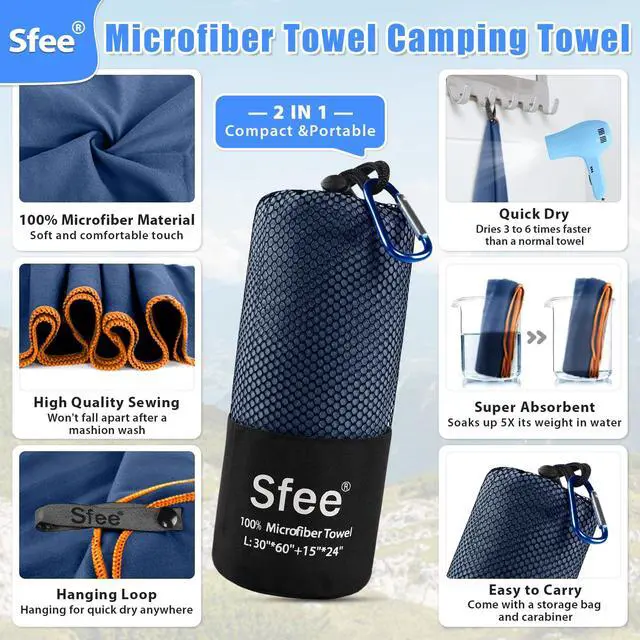 Alt view image 2 of 7 - 2 Pack Microfiber Travel Towel, Quick Dry Towel Camping Towel Beach Towel Super Absorbent Compact Lightweight Sports Gym Towels Set for Beach, Gym, Hiking, Pool, Backpacking, Bath, Yoga