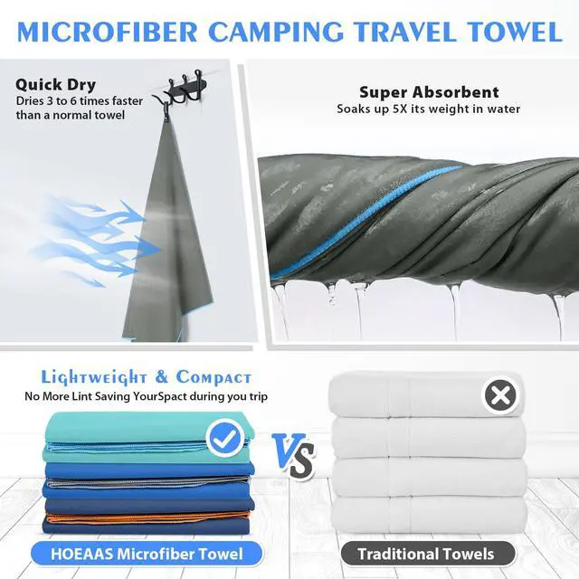 Alt view image 4 of 7 - 2 Pack Microfiber Camping Towels, Quick Dry Towel, Super Absorbent Ultra Compact Travel Towel Soft Lightweight Sports Towel for Sweat Fast Drying Towels for Pool,Gym,Hiking,Backpacking,Fitness