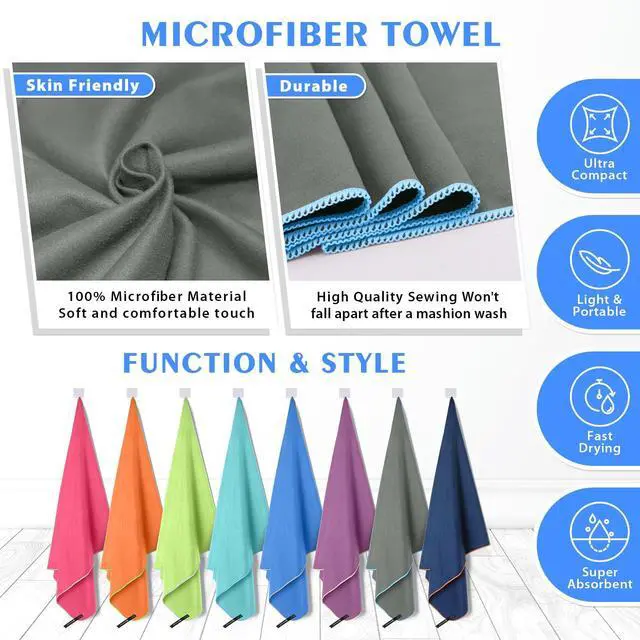 Alt view image 5 of 7 - 2 Pack Microfiber Camping Towels, Quick Dry Towel, Super Absorbent Ultra Compact Travel Towel Soft Lightweight Sports Towel for Sweat Fast Drying Towels for Pool,Gym,Hiking,Backpacking,Fitness