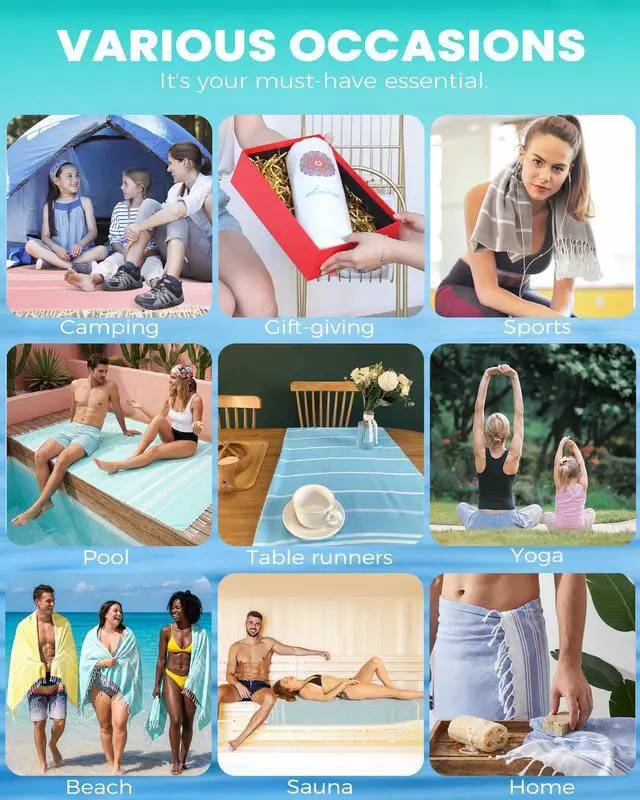 Alt view image 7 of 7 - Turkish Beach Towels Vacation Essentials Quick Dry Sand Free Oversized Bath Pool Swim Towel Extra Large XL Blanket Adult Travel Cruise Accessories Must Haves Clearance Stuff Necessities