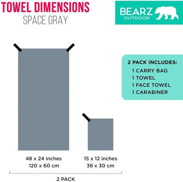 Alt view image 6 of 6 - Quick Dry Travel Towel - Microfiber Backpacking Towel, Ideal for Hiking, Gym, Camp (Includes Bonus Face Cloth) Space Gray