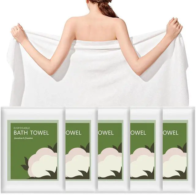 Main image of Disposable Bath Towels, 5 Pack 55" x 27.5" Ultra Soft, Quick Dry Disposable Body Towels, Portable Travel Towel for Hotel Camping Beach Swimming Gym Sauna Spa, Personal Care Pet Towels