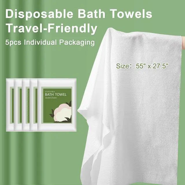 Alt view image 2 of 7 - Disposable Bath Towels, 5 Pack 55" x 27.5" Ultra Soft, Quick Dry Disposable Body Towels, Portable Travel Towel for Hotel Camping Beach Swimming Gym Sauna Spa, Personal Care Pet Towels
