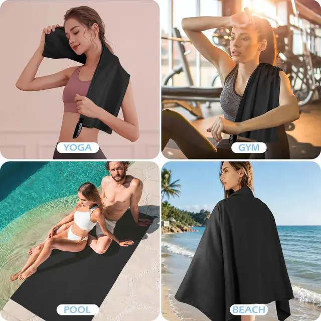 Alt view image 7 of 7 - Quick Dry Towels 3 Pack, Ultra Soft Lightweight Microfiber Towel Fast Drying Travel Towels with Bag, Highly Absorbent Compact for Camping, Beach, Yoga, Swimming Gym Black