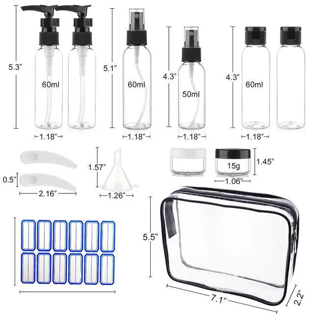 Alt view image 2 of 6 - 13-Piece 2 oz TSA Approved Travel Bottles for Toiletries Kit