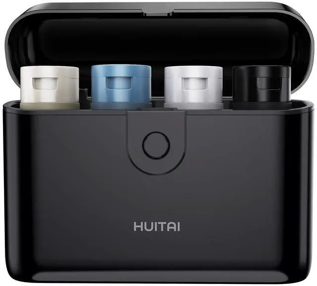 Main image of Travel Bottles TSA 4x2oz With Case Leak-Proof Black | Durable ABS hard case, press-to-unlock, 4 individual compartments, wide-mouth bottles for easy fill, leak-proof seals