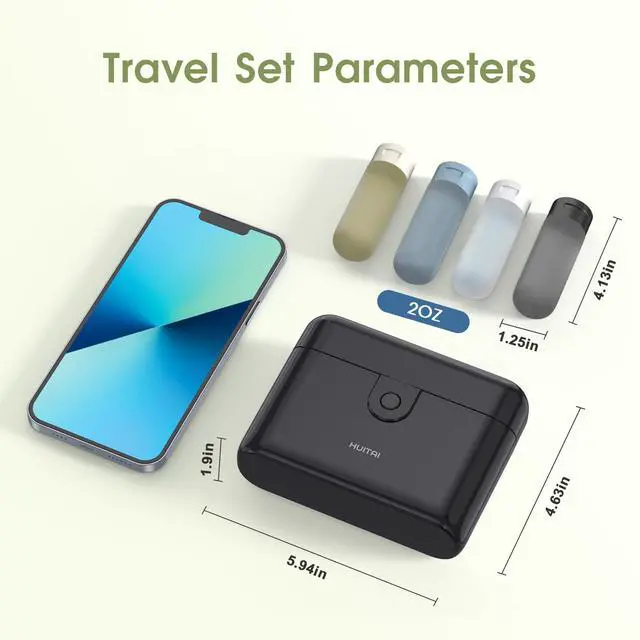 Alt view image 2 of 7 - Travel Bottles TSA 4x2oz With Case Leak-Proof Black | Durable ABS hard case, press-to-unlock, 4 individual compartments, wide-mouth bottles for easy fill, leak-proof seals