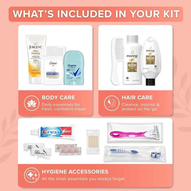 Alt view image 2 of 7 - 15-Piece Womens Travel Toiletry Kit With Premium Brand-Name Toiletries