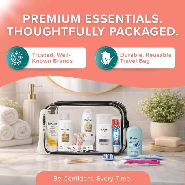 Alt view image 3 of 7 - 15-Piece Womens Travel Toiletry Kit With Premium Brand-Name Toiletries
