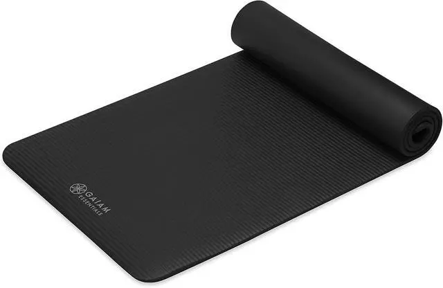 Alt view image 3 of 7 - Essentials Thick Yoga Mat Fitness & Exercise Mat with Easy-Cinch Carrier Strap, black, 72"L X 24"W X 2/5 Inch Thick, 10mm
