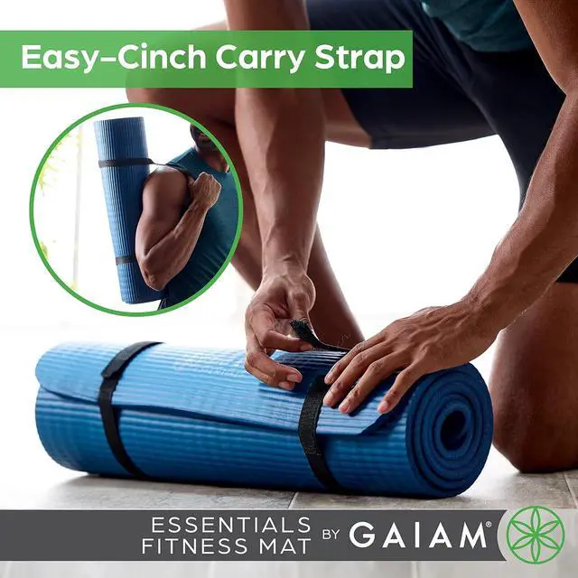 Alt view image 4 of 7 - Essentials Thick Yoga Mat Fitness & Exercise Mat with Easy-Cinch Carrier Strap, black, 72"L X 24"W X 2/5 Inch Thick, 10mm