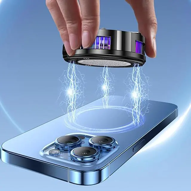 Alt view image 4 of 7 - Protable Mobile Phone Cooler, Three-Speed Magnetic Cellphone Radiator with Temperature Display&Light, Rechargeable Phone Cooling Fan with Semi-Conductor Cooling Chip for Mobile Gaming Live Streaming