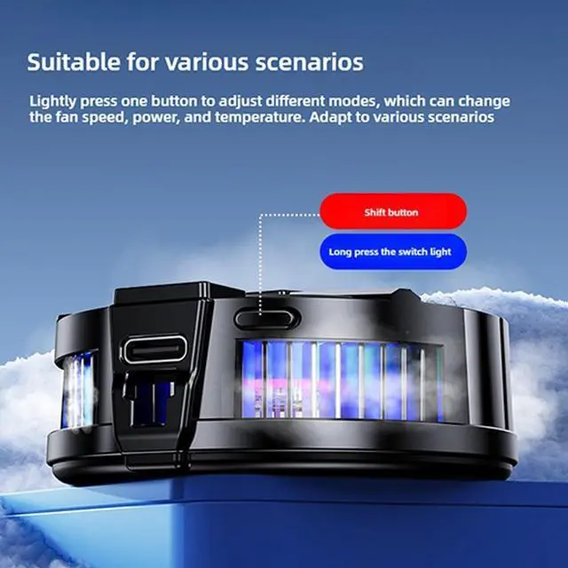 Alt view image 5 of 7 - Protable Mobile Phone Cooler, Three-Speed Magnetic Cellphone Radiator with Temperature Display&Light, Rechargeable Phone Cooling Fan with Semi-Conductor Cooling Chip for Mobile Gaming Live Streaming
