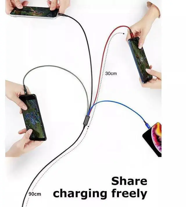 Alt view image 7 of 7 - Multi Charging Cable 2Pack 4FT 4 in 1 Nylon Braided USB Fast Charging Cord Adapter Type C Micro Port Compatible Cell Phones Tablets and More