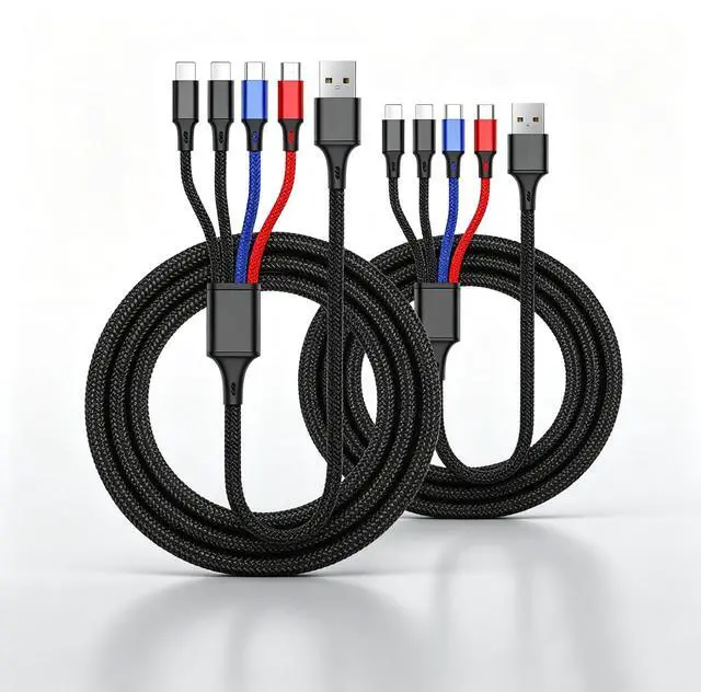 Main image of Multi Charging Cable 2Pack 4FT 4 in 1 Nylon Braided USB Fast Charging Cord Adapter Type C Micro Port Compatible Cell Phones Tablets and More