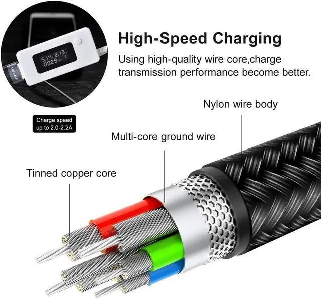 Alt view image 3 of 7 - Multi Charging Cable 2Pack 4FT 4 in 1 Nylon Braided USB Fast Charging Cord Adapter Type C Micro Port Compatible Cell Phones Tablets and More