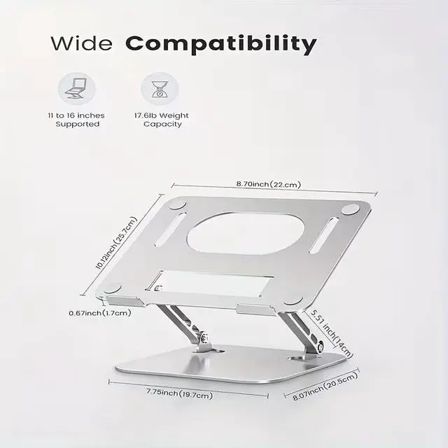 Alt view image 2 of 7 - Adjustable Laptop Holder Made of Durable Aluminum Alloy, Foldable And Portable, Suitable for Laptops And Tablets Ranging from for 11 to 16 Inches