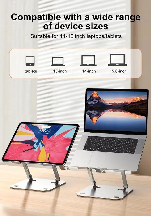 Alt view image 7 of 7 - Adjustable Laptop Holder Made of Durable Aluminum Alloy, Foldable And Portable, Suitable for Laptops And Tablets Ranging from for 11 to 16 Inches