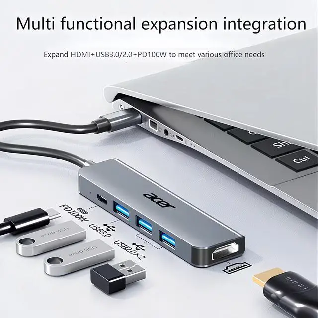 Alt view image 5 of 6 - Acer USB-C Dock with HDTV Adapter & PD Charger - USB-C to HDTV Connector, USB-C Power Delivery Charging Station, 4K Ultra HD Multi-Port Expansion Dock for MacBook, Compatible with MacBooks (HY41-T5) -