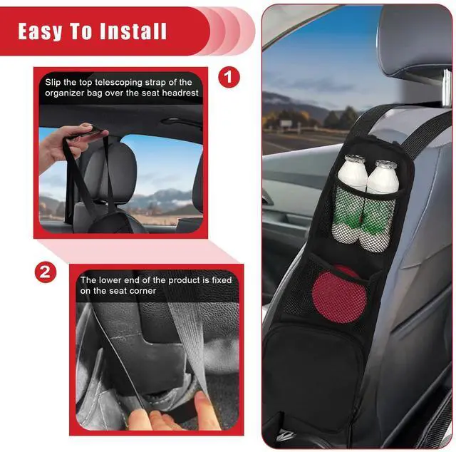 Alt view image 5 of 7 - 2PCS Car Seat Storage Hanging Bag, Multi-Pocket Seat Side Organizer, Multifunctional Mesh Net Pocket, Can Hold Mobile Phone, Wallet, Glasses, Suitable for Cars, SUVs, Trucks
