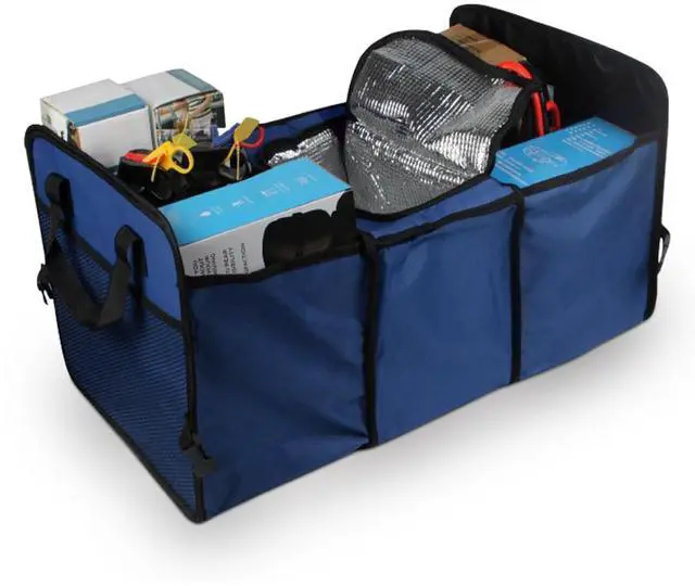 Main image of Car Trunk Organizer, Oxford Fabric Waterproof & Anti-Slip Vehicle Storage Box with Leak Proof & Insulated Cooler Bag, Large Capacity Foldable Auto Storage Box for Car, SUV, Truck (Blue)