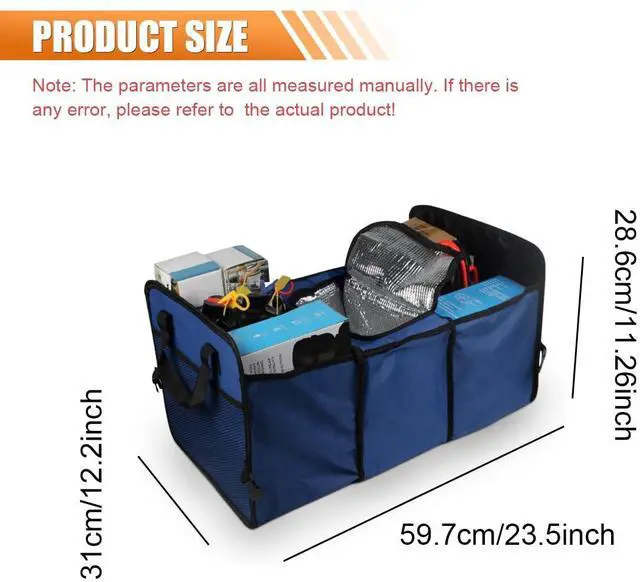 Alt view image 2 of 6 - Car Trunk Organizer, Oxford Fabric Waterproof & Anti-Slip Vehicle Storage Box with Leak Proof & Insulated Cooler Bag, Large Capacity Foldable Auto Storage Box for Car, SUV, Truck (Blue)
