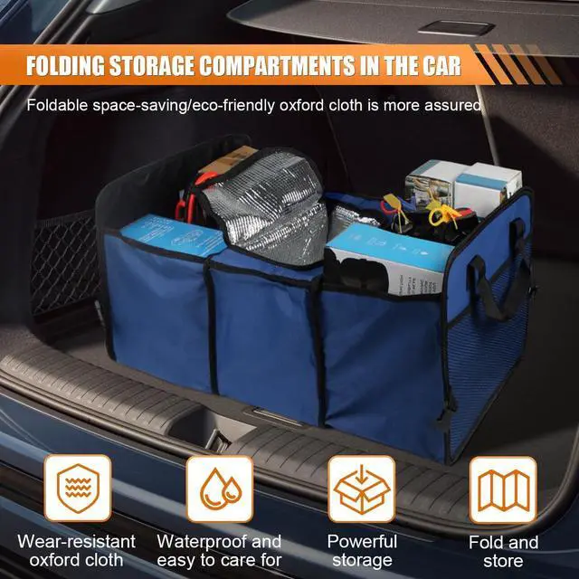 Alt view image 3 of 6 - Car Trunk Organizer, Oxford Fabric Waterproof & Anti-Slip Vehicle Storage Box with Leak Proof & Insulated Cooler Bag, Large Capacity Foldable Auto Storage Box for Car, SUV, Truck (Blue)