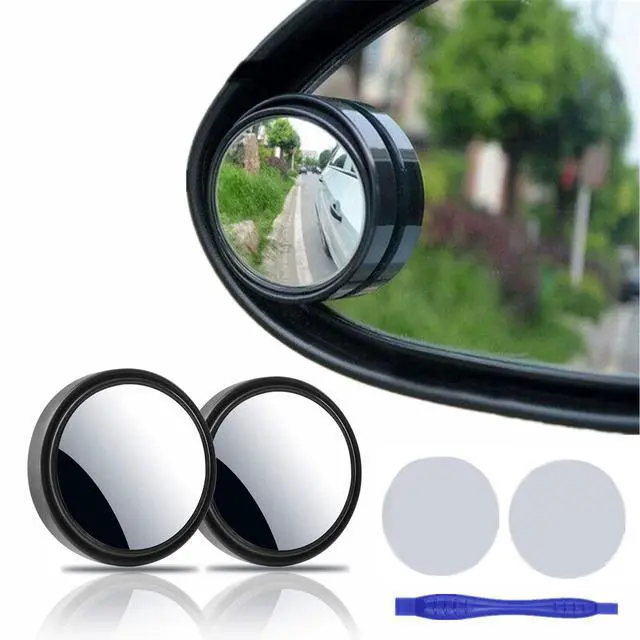 Main image of 2 pcs Blind Spot Mirrors, 2" Round HD Glass Convex 360° Wide Angle Side Rear View Mirror with ABS Housing for Cars SUV and Trucks, Black, Pack of 2
