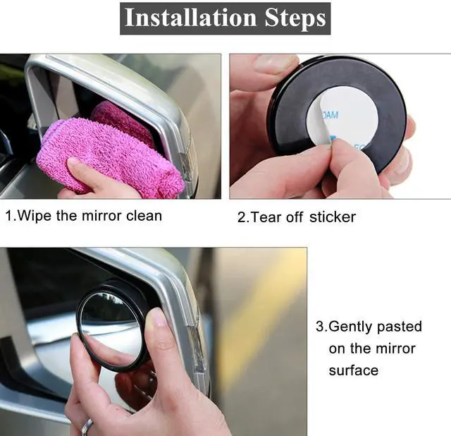 Alt view image 5 of 7 - 2 pcs Blind Spot Mirrors, 2" Round HD Glass Convex 360° Wide Angle Side Rear View Mirror with ABS Housing for Cars SUV and Trucks, Black, Pack of 2
