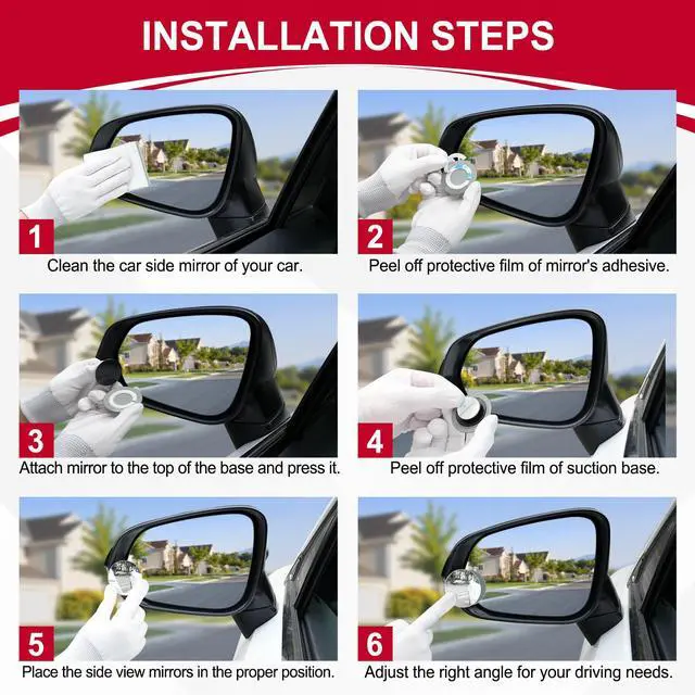 Alt view image 4 of 6 - Blind Spot Mirror, 2" Round HD Glass Frameless Convex Rear View Mirrors Exterior Accessories with Wide Angle Adjustable Stick for Car SUV and Trucks, Pack of 2