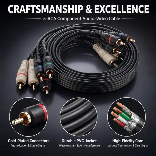 Alt view image 2 of 7 - 5 RCA Cables 6 feet Component Cable RCA Splitter Audio Video Cable YPbPr RGB AV Cable 1080i Male/Male for DVD STB TV Box HDTV - 1.8m