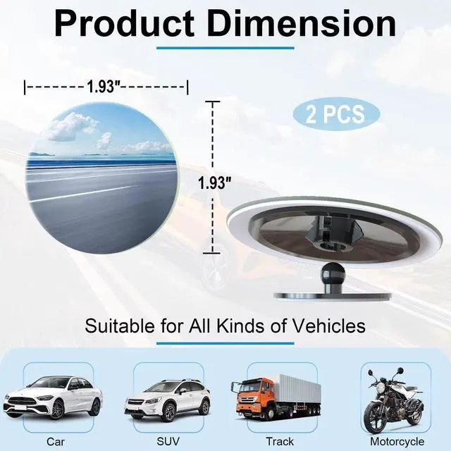 Alt view image 3 of 7 - Blind Spot Mirrors 2 Pack, Car Accessories Frameless Side Mirror Blindspot Convex HD Glass, Side View Mirror Blindspot with Wide Angle Adjustable Stick for Car SUV and Trucks